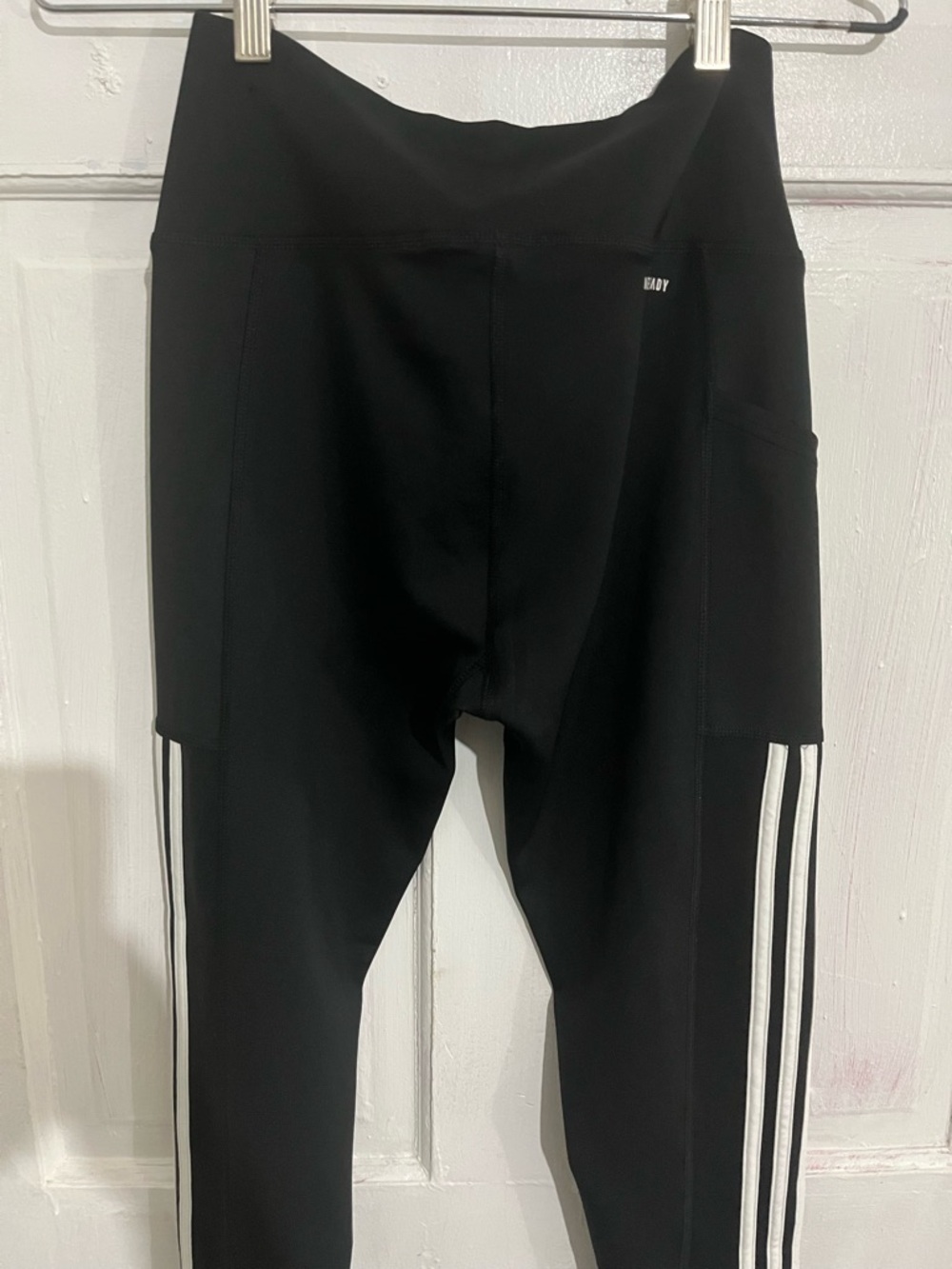 adidas Black Leggings with White Side Stripes and Logo - Picture 4 of 7